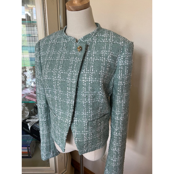 NWT Derek Lam 10 Crosby Jacket Size 8 Turquoise Sequin - Picture 2 of 9